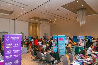 Prospective students engaging with international education advisors